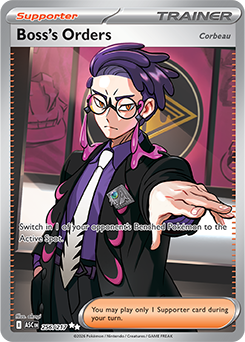 Ultra rare Pokémon card Boss's Orders [Corbeau] 256/217 from Ascended Heroes expansion